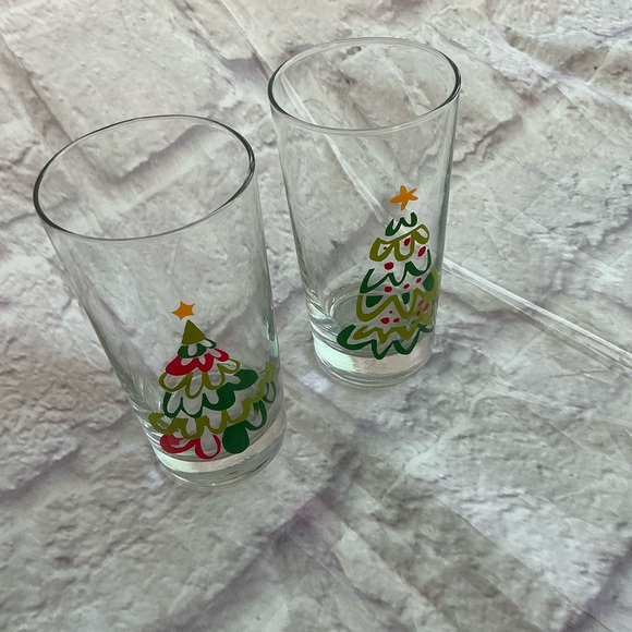 Vintage Crate&Barrel Holiday Christmas Holliday Season Tree Glasses Set Of 4 - Picture 5 of 9